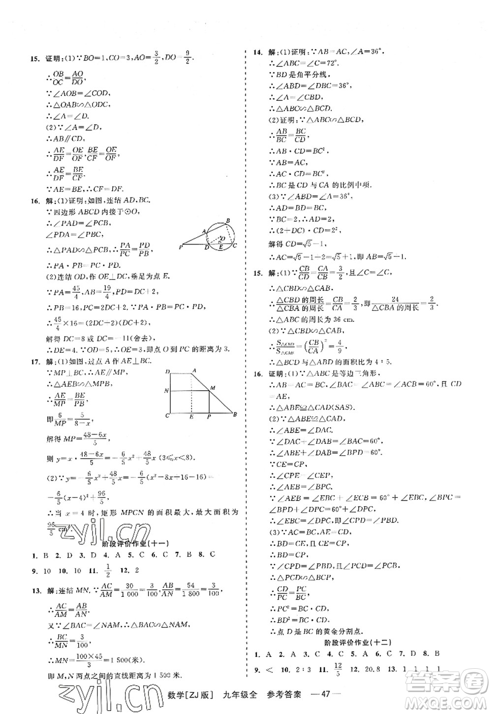 浙江工商大學(xué)出版社2022精彩練習(xí)就練這一本九年級(jí)數(shù)學(xué)全一冊(cè)ZJ浙教版答案