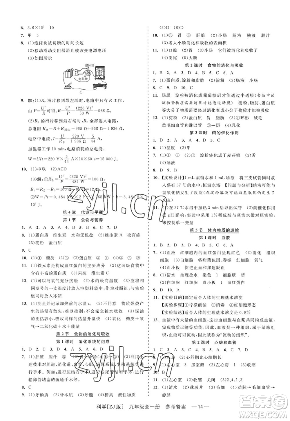 浙江工商大學(xué)出版社2022精彩練習(xí)就練這一本九年級(jí)科學(xué)全一冊(cè)ZJ浙教版答案