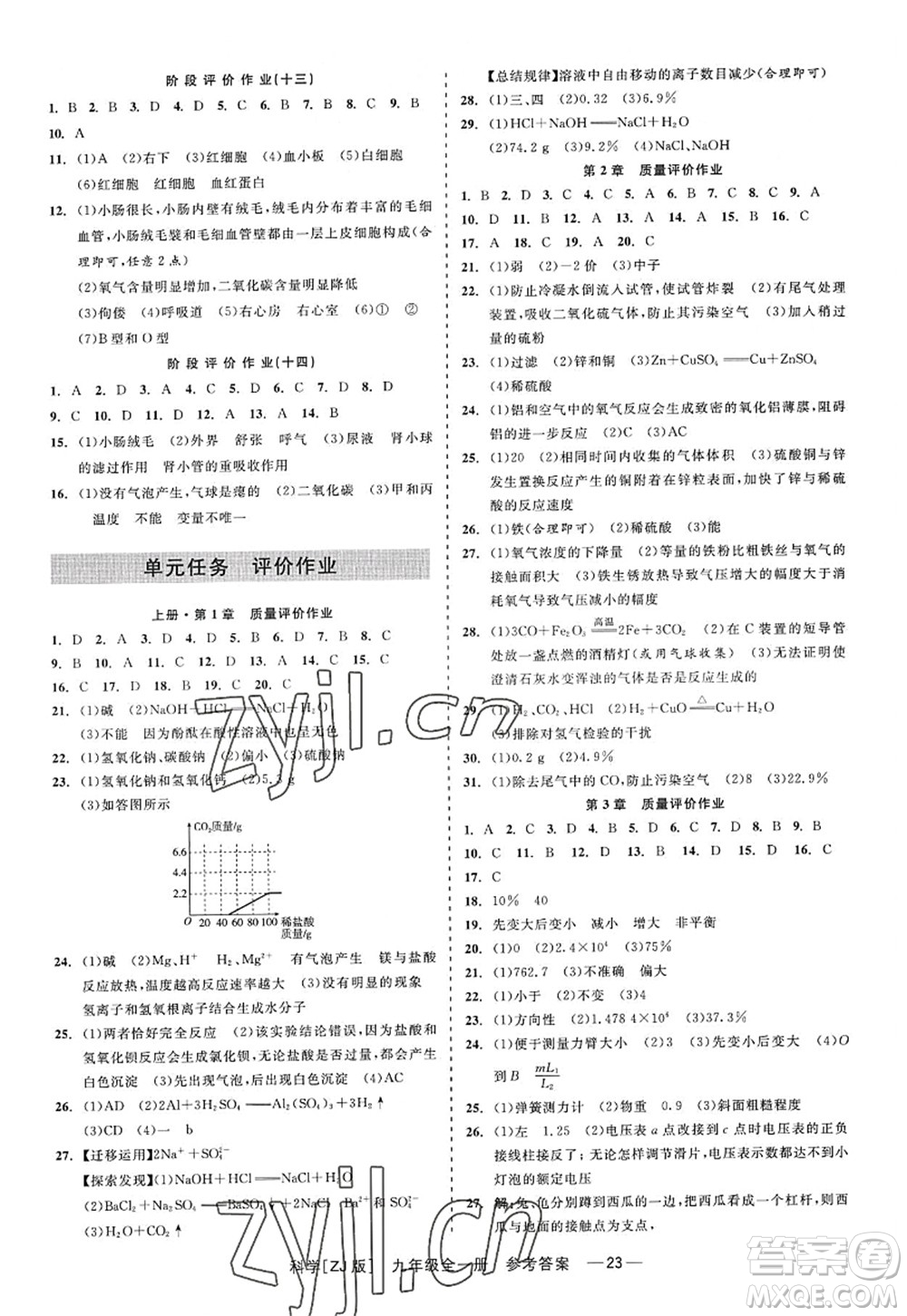 浙江工商大學(xué)出版社2022精彩練習(xí)就練這一本九年級(jí)科學(xué)全一冊(cè)ZJ浙教版答案