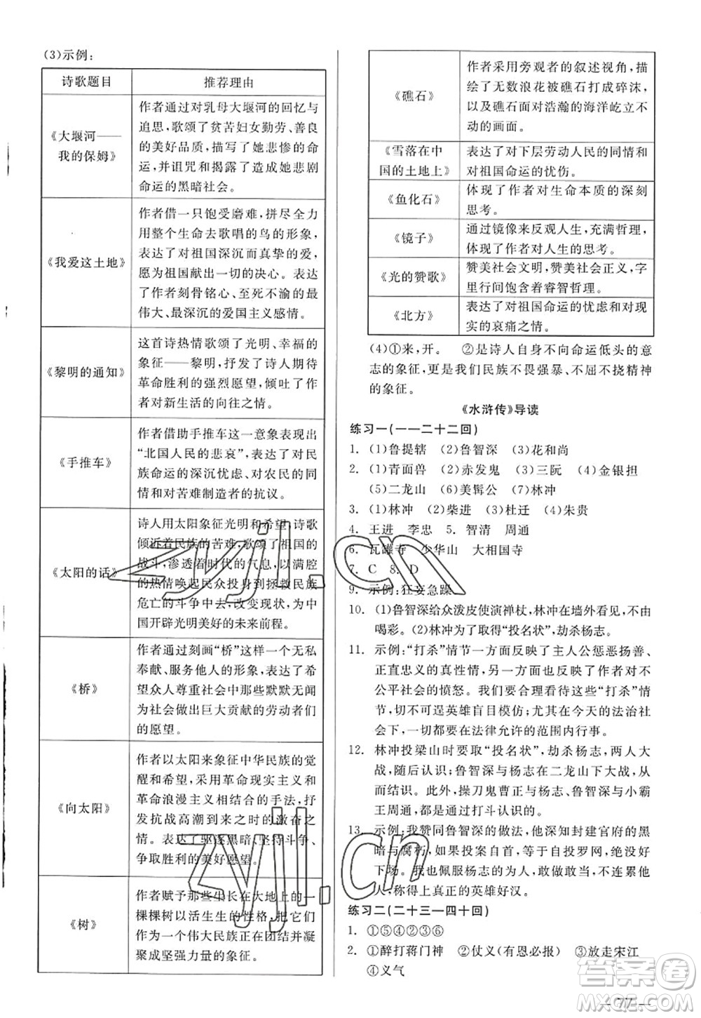 浙江工商大學(xué)出版社2022精彩練習(xí)就練這一本九年級(jí)語(yǔ)文全一冊(cè)人教版答案