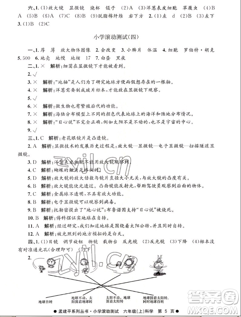 浙江工商大學(xué)出版社2022孟建平小學(xué)滾動(dòng)測試科學(xué)六年級(jí)上教科版答案