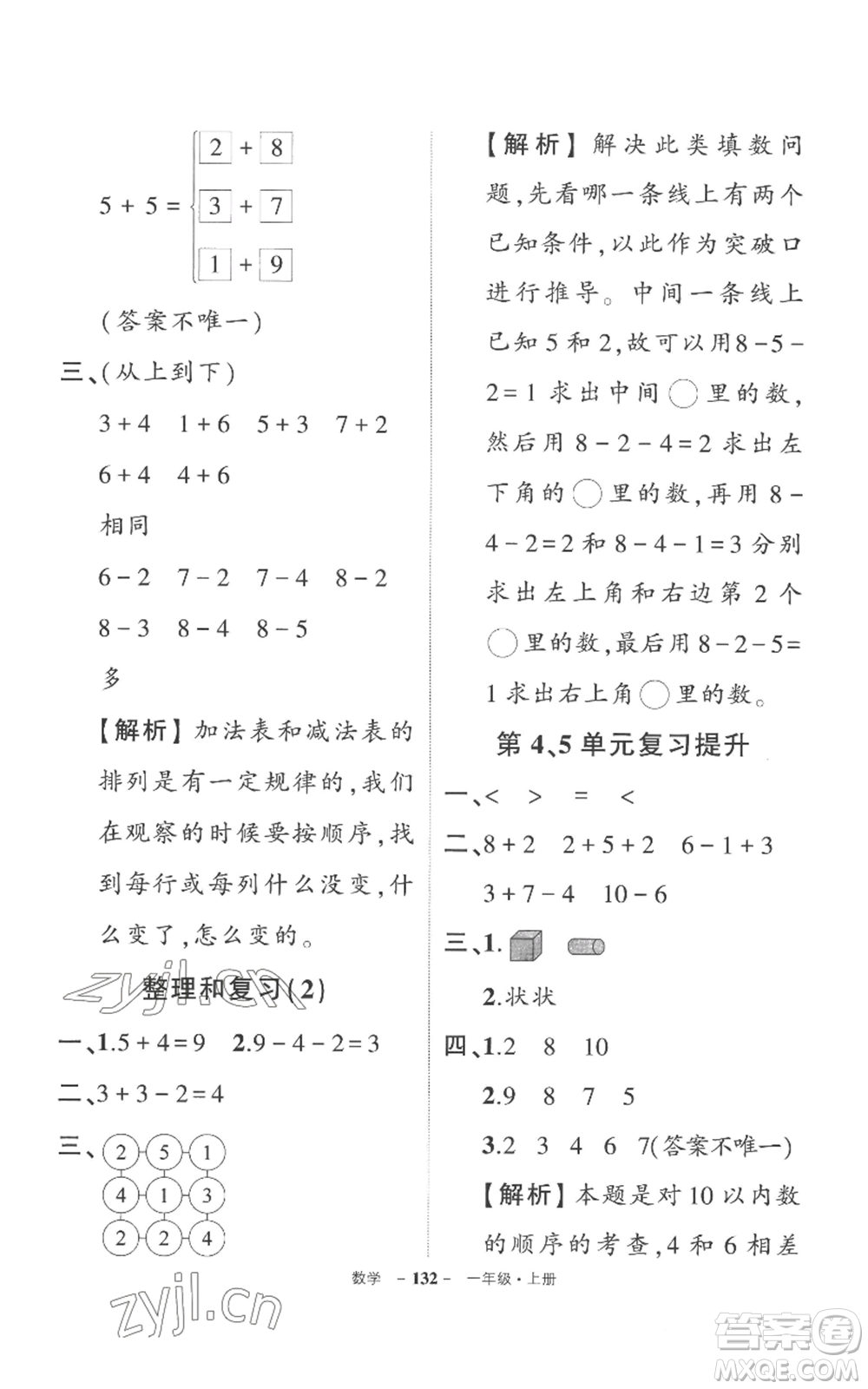 西安出版社2022秋季狀元成才路創(chuàng)優(yōu)作業(yè)100分一年級(jí)上冊(cè)數(shù)學(xué)人教版湖南專(zhuān)版參考答案