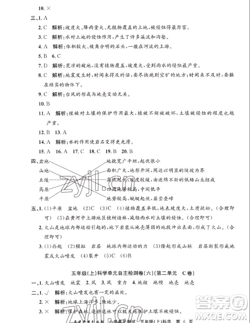 浙江工商大學(xué)出版社2022孟建平小學(xué)單元測試科學(xué)五年級(jí)上教科版答案