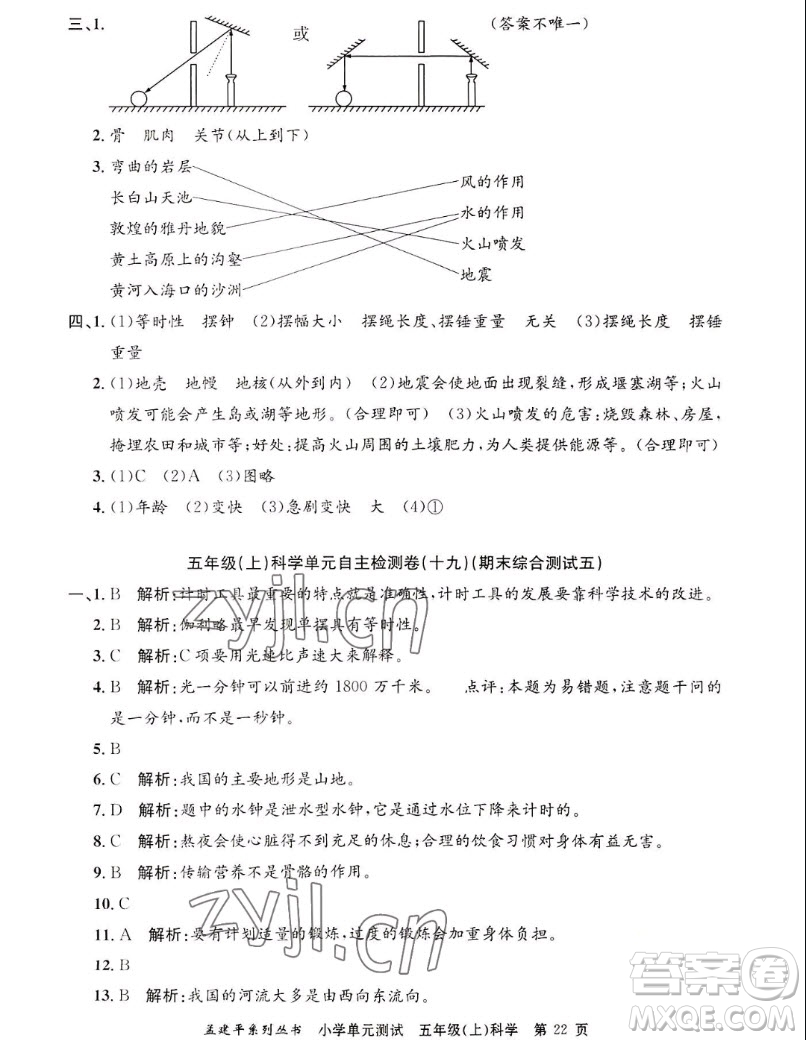 浙江工商大學(xué)出版社2022孟建平小學(xué)單元測試科學(xué)五年級(jí)上教科版答案