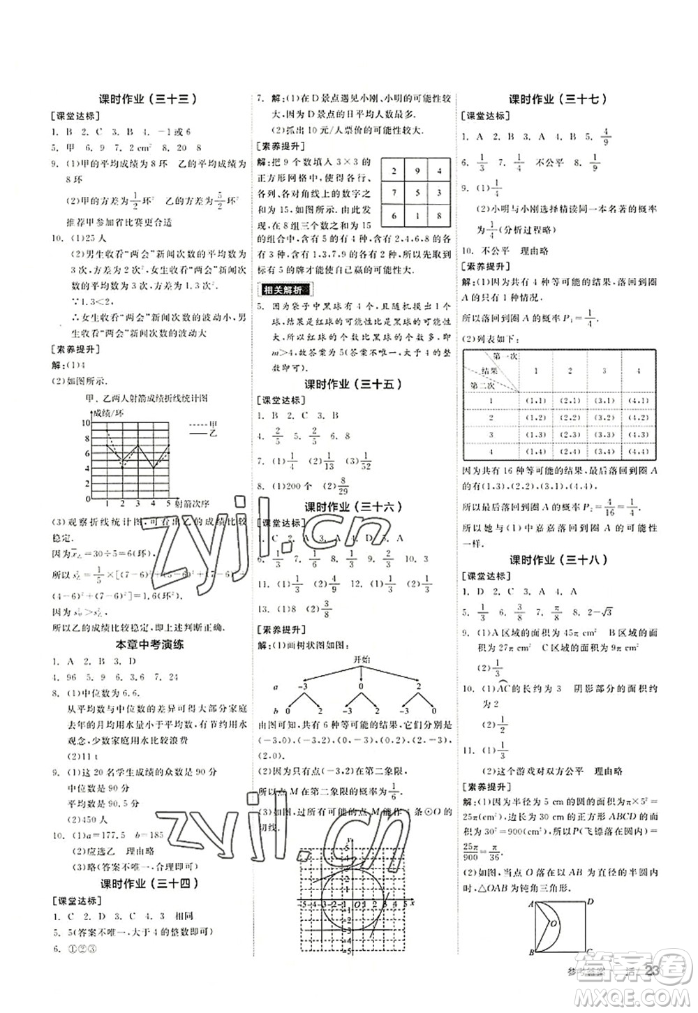 陽光出版社2022全品學練考九年級數(shù)學上冊SK蘇科版徐州專版答案