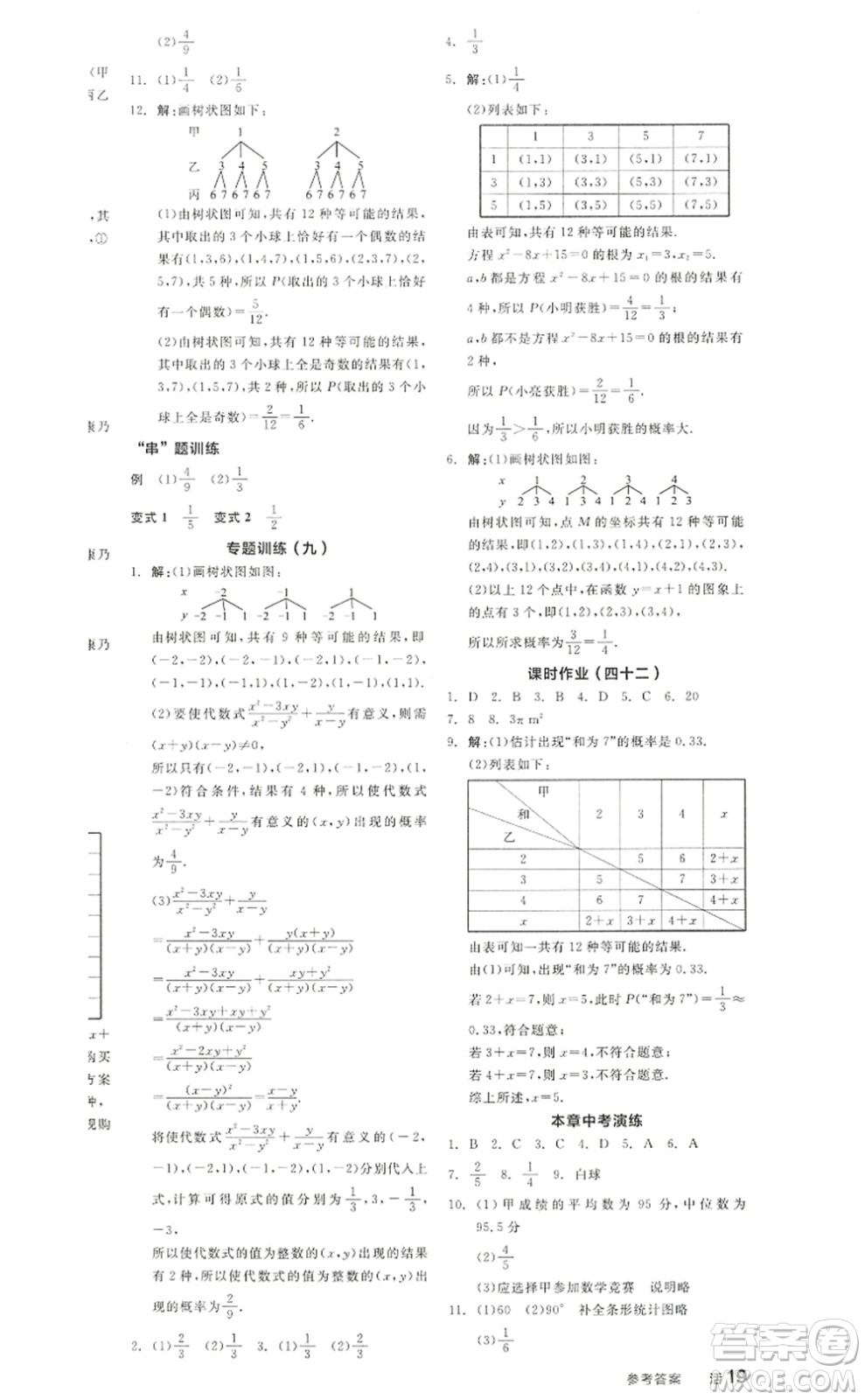 陽(yáng)光出版社2022全品學(xué)練考九年級(jí)數(shù)學(xué)上冊(cè)RJ人教版答案