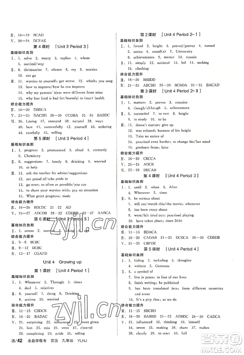 沈陽(yáng)出版社2022全品學(xué)練考九年級(jí)英語(yǔ)全一冊(cè)YLNJ譯林牛津版答案