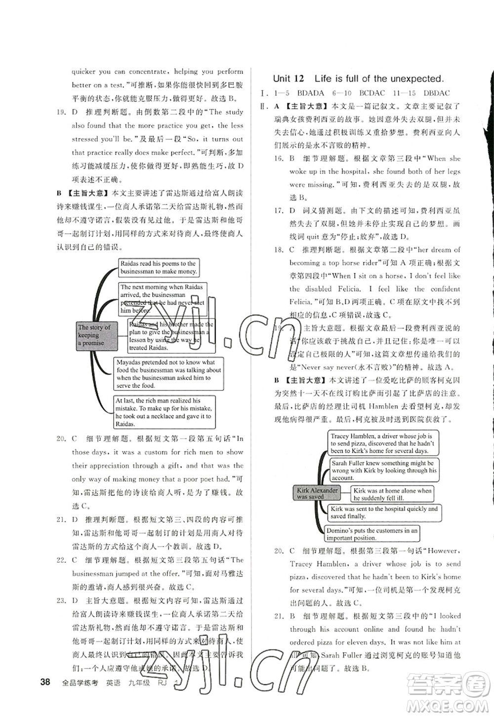 沈陽出版社2022全品學練考九年級英語全一冊RJ人教版浙江專版答案