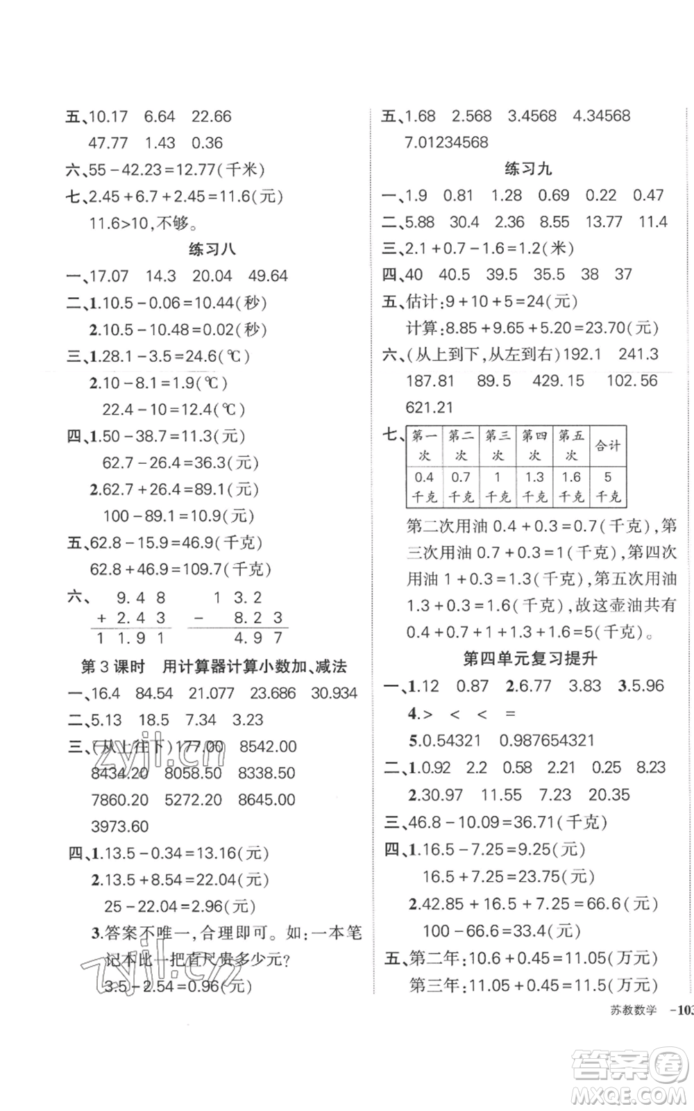 西安出版社2022秋季狀元成才路創(chuàng)優(yōu)作業(yè)100分五年級上冊數(shù)學(xué)蘇教版參考答案