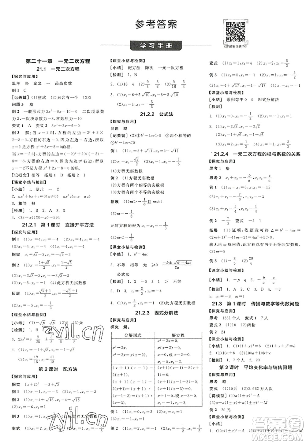 陽(yáng)光出版社2022全品學(xué)練考九年級(jí)數(shù)學(xué)上冊(cè)RJ人教版江西專版答案