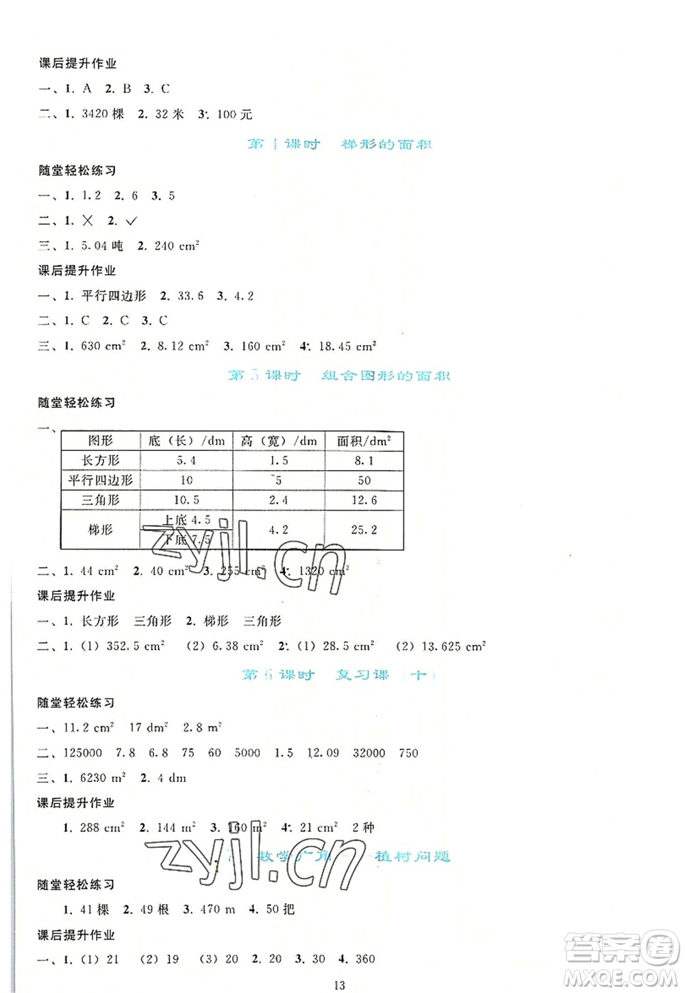 人民教育出版社2022同步輕松練習(xí)五年級(jí)數(shù)學(xué)上冊(cè)人教版答案