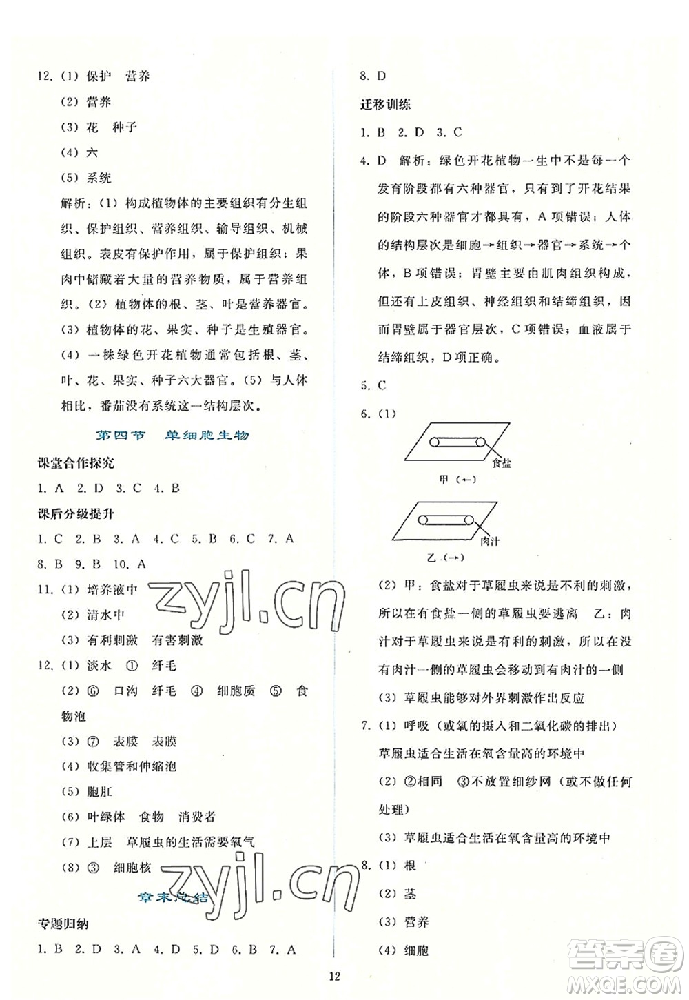 人民教育出版社2022同步輕松練習(xí)七年級(jí)生物上冊(cè)人教版答案