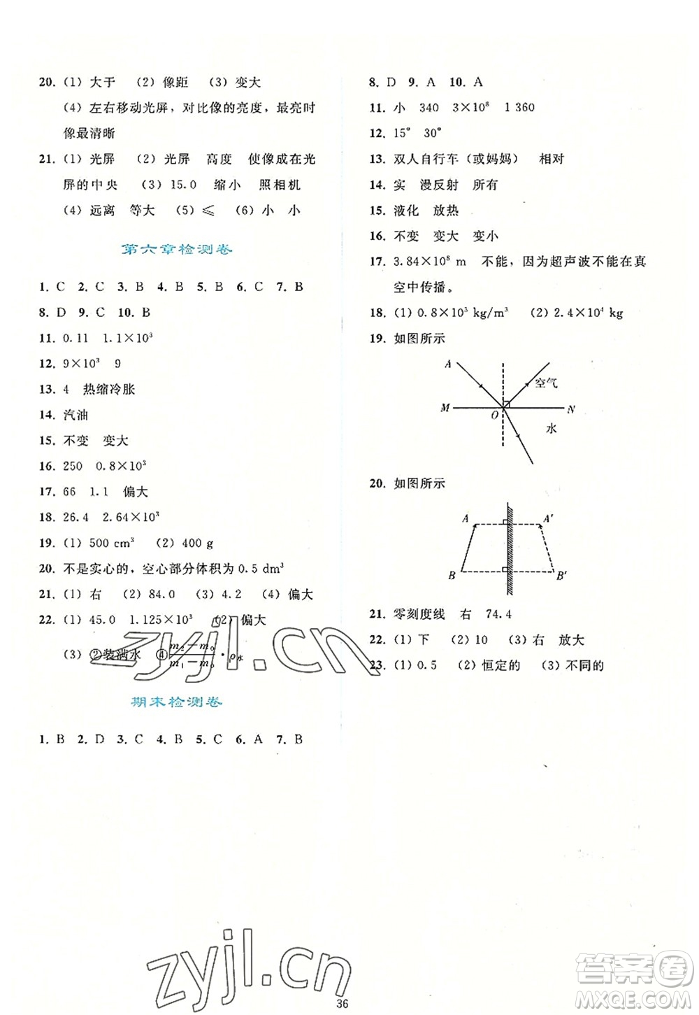 人民教育出版社2022同步輕松練習(xí)八年級物理上冊人教版答案