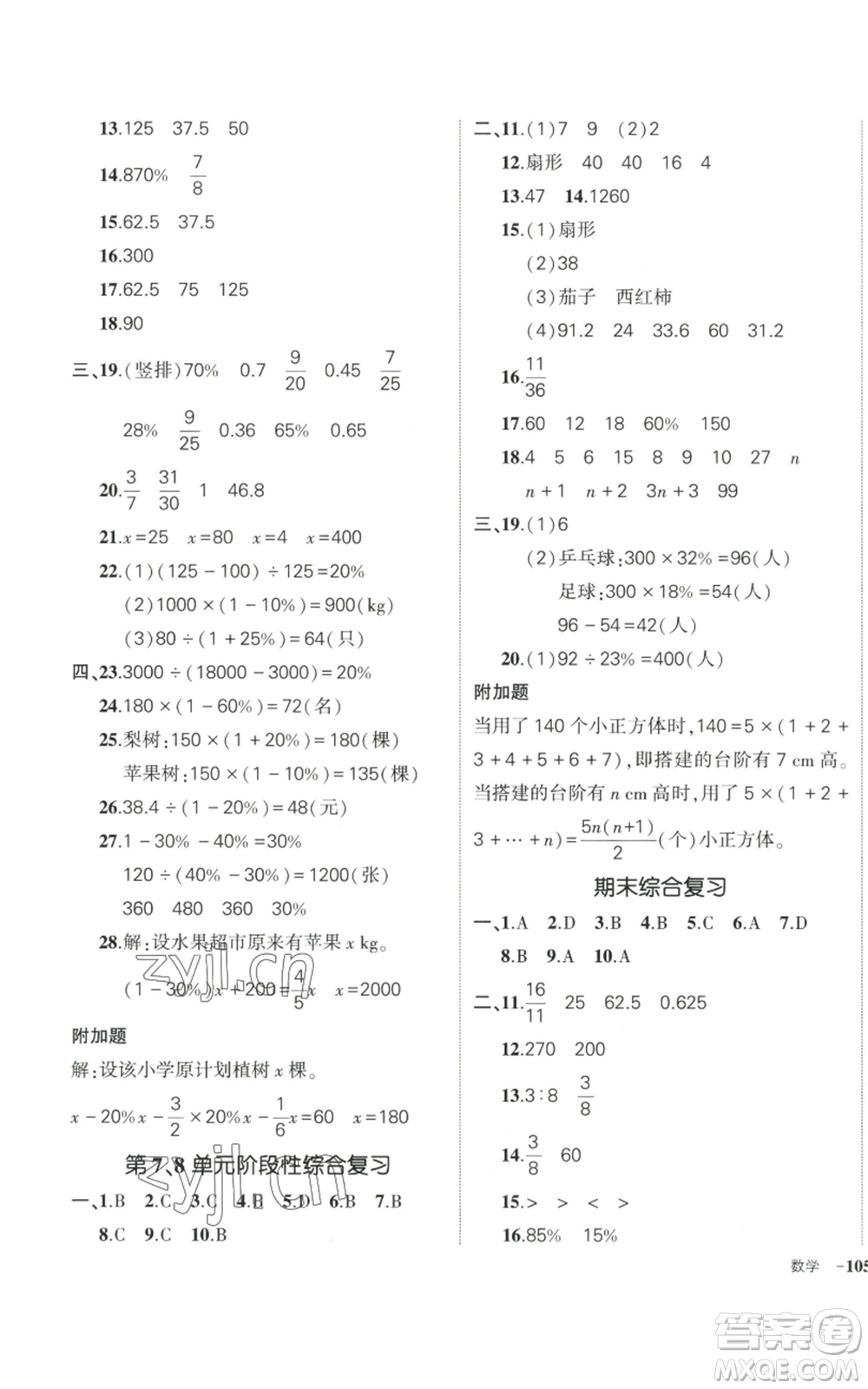 武漢出版社2022秋季狀元成才路創(chuàng)優(yōu)作業(yè)100分六年級上冊數(shù)學(xué)人教版貴州專版參考答案