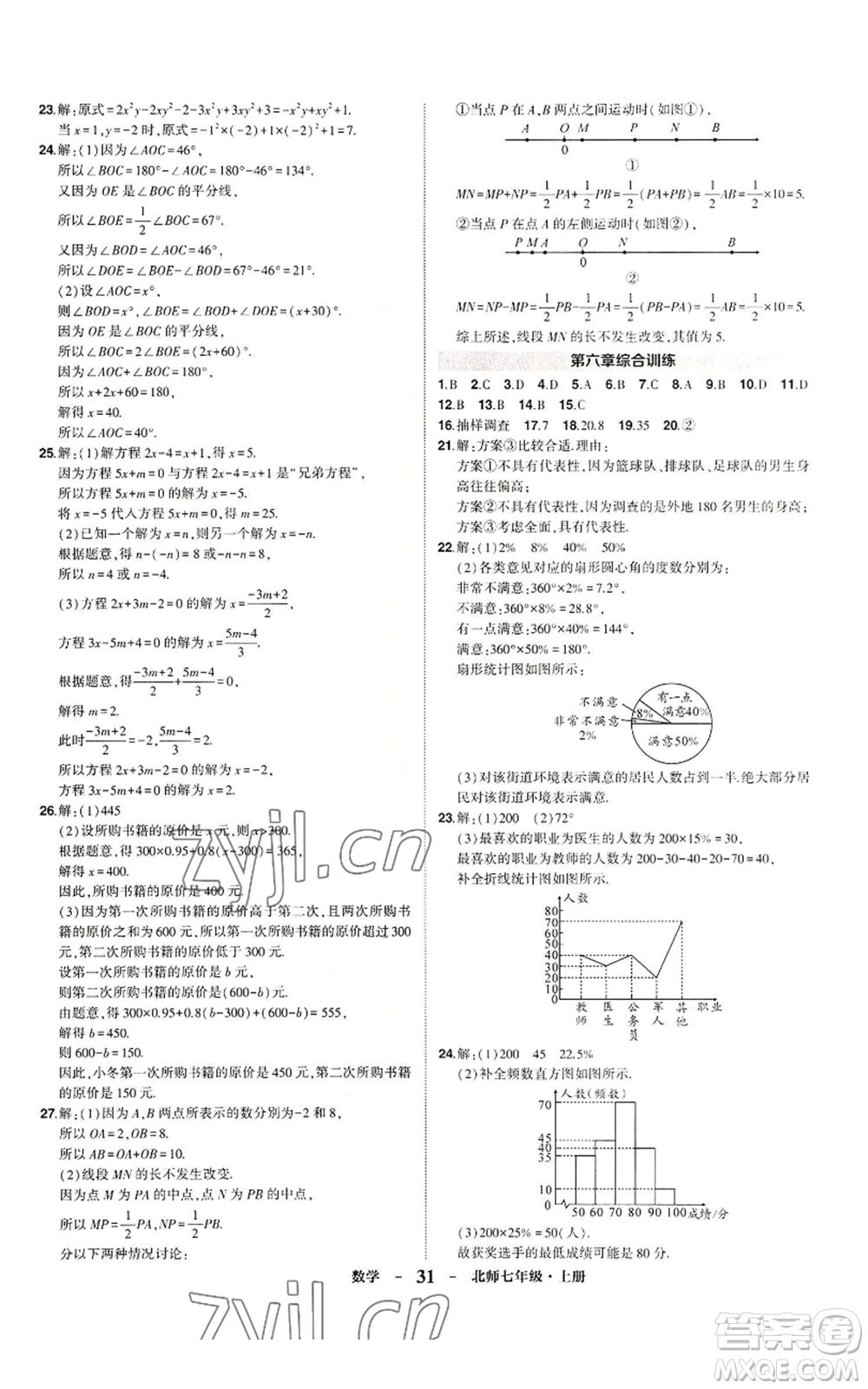 武漢出版社2022秋季狀元成才路創(chuàng)優(yōu)作業(yè)七年級(jí)上冊數(shù)學(xué)人教版參考答案