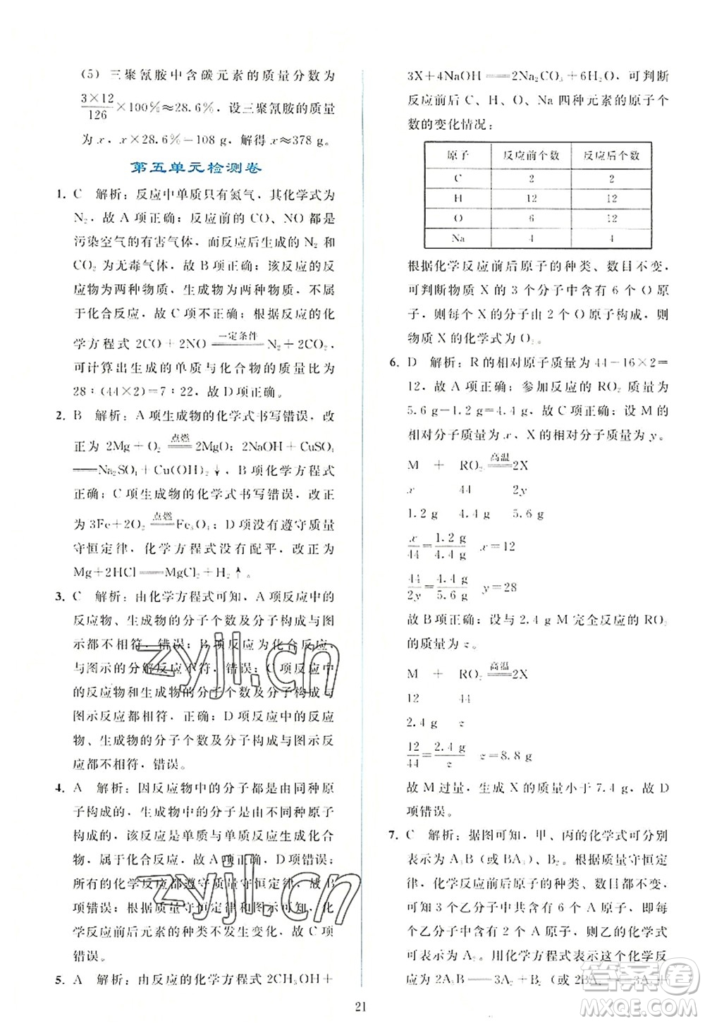 人民教育出版社2022同步輕松練習(xí)九年級化學(xué)上冊人教版答案