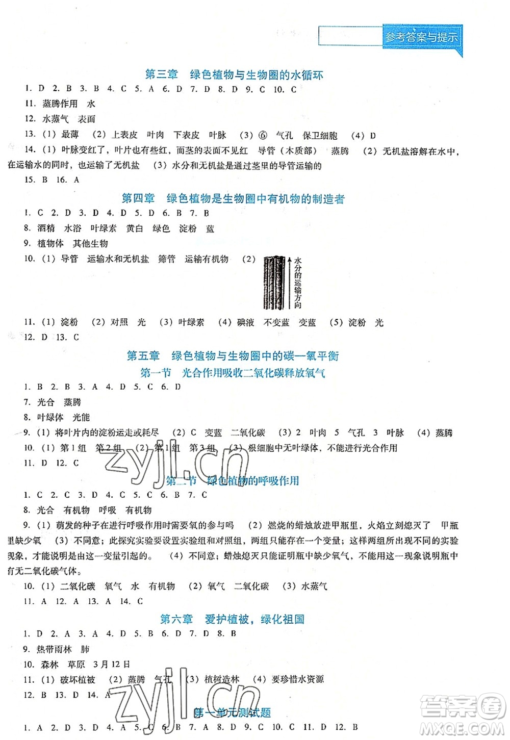 遼海出版社2022新課程生物能力培養(yǎng)七年級上冊人教版D版大連專用答案