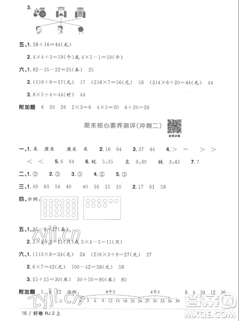 江西教育出版社2022陽(yáng)光同學(xué)一線名師全優(yōu)好卷數(shù)學(xué)二年級(jí)上冊(cè)人教版答案