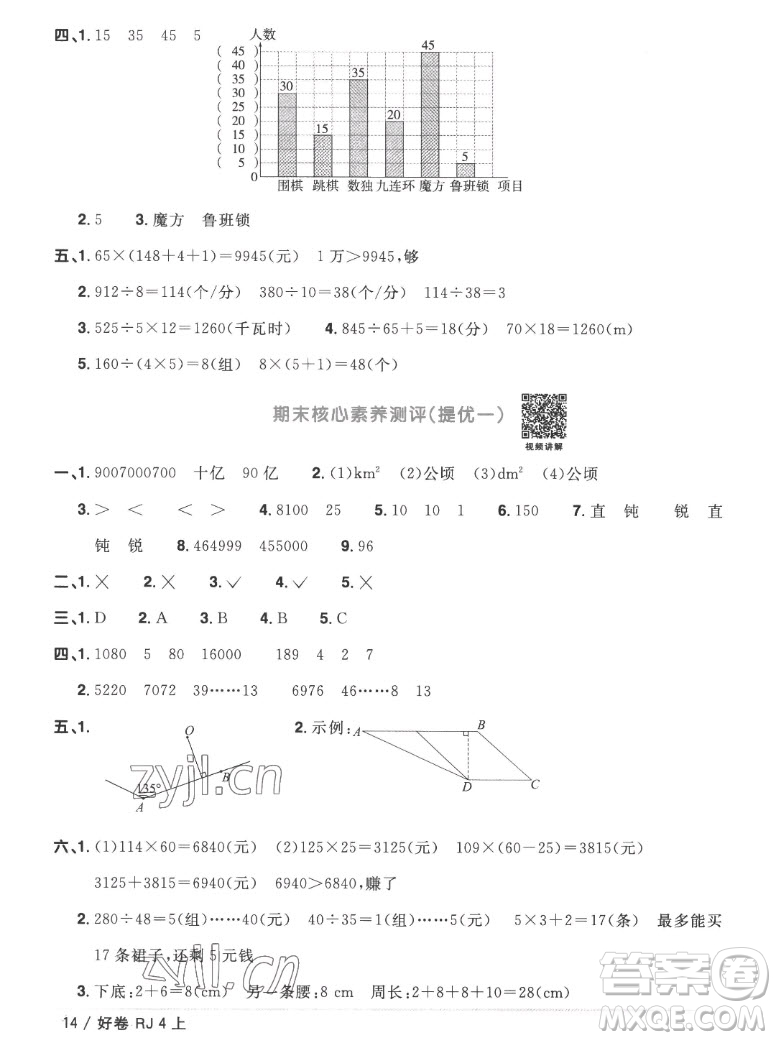 江西教育出版社2022陽(yáng)光同學(xué)一線名師全優(yōu)好卷數(shù)學(xué)四年級(jí)上冊(cè)人教版答案