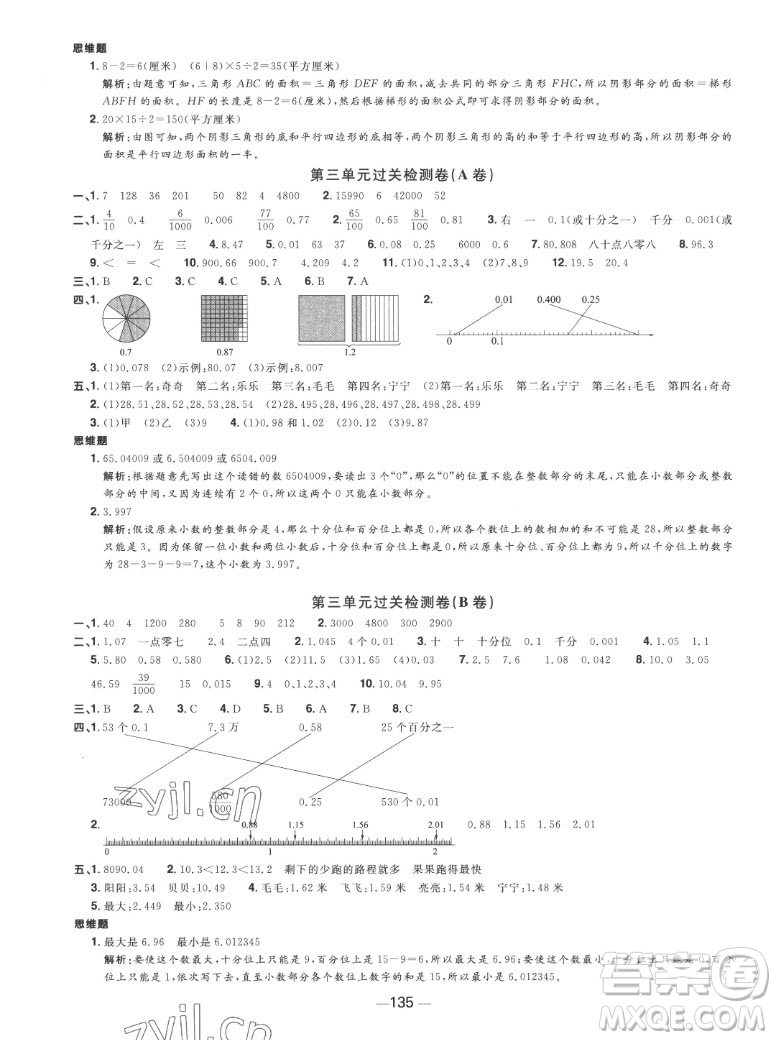 江西教育出版社2022陽光同學(xué)一線名師全優(yōu)好卷數(shù)學(xué)五年級上冊蘇教版答案