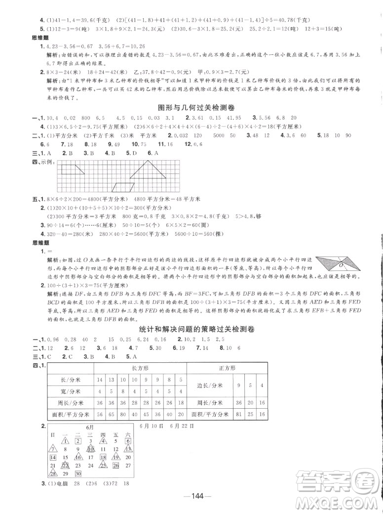 江西教育出版社2022陽光同學(xué)一線名師全優(yōu)好卷數(shù)學(xué)五年級上冊蘇教版答案