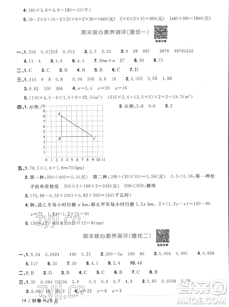 江西教育出版社2022陽光同學(xué)一線名師全優(yōu)好卷數(shù)學(xué)五年級(jí)上冊(cè)人教版答案