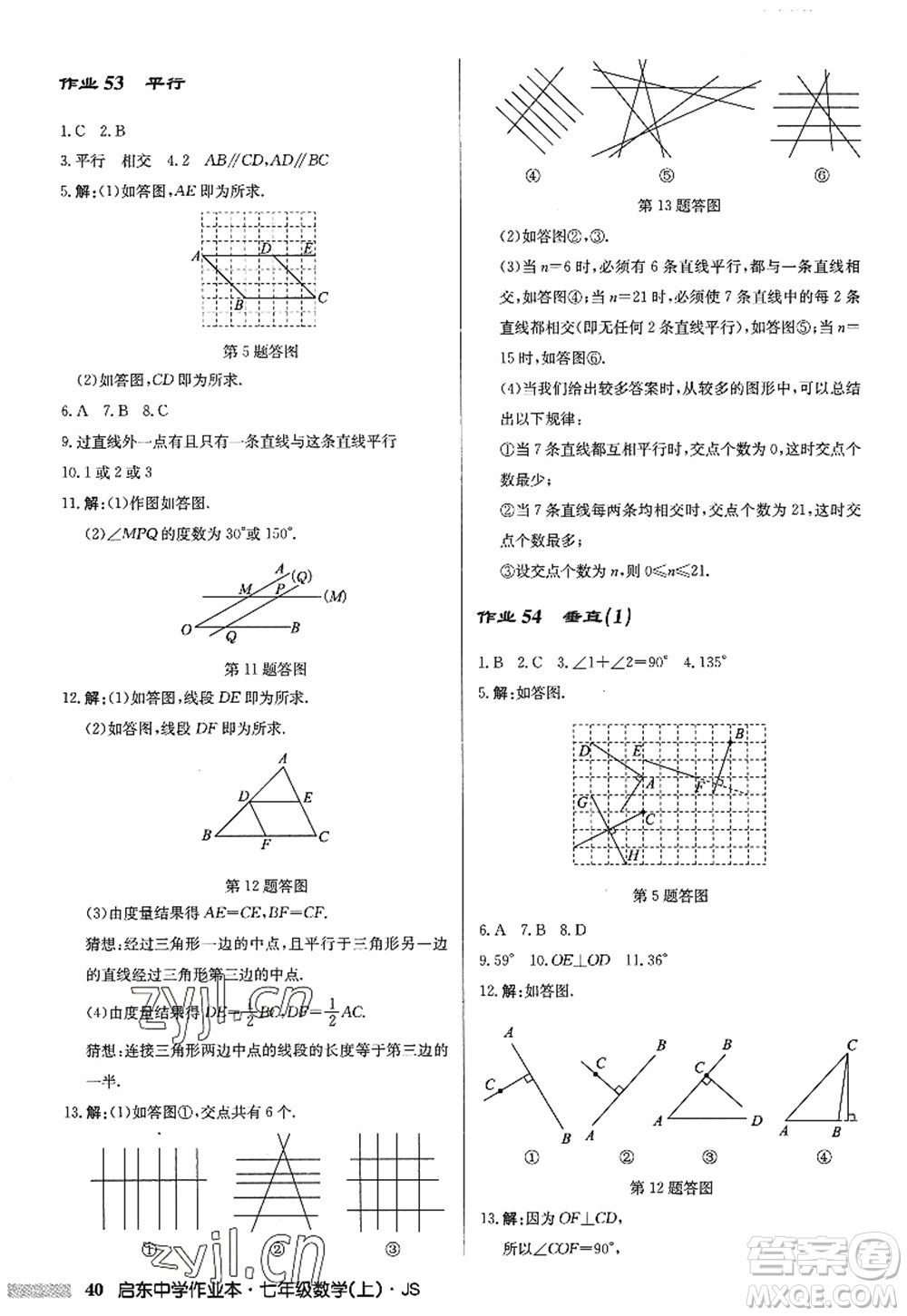 龍門書局2022啟東中學(xué)作業(yè)本七年級(jí)數(shù)學(xué)上冊(cè)JS江蘇版答案