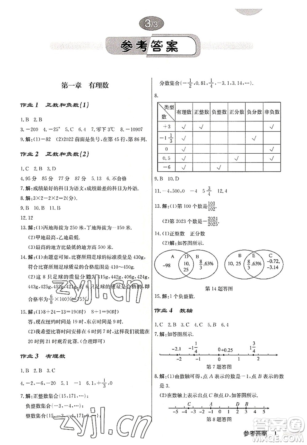 龍門書局2022啟東中學(xué)作業(yè)本七年級數(shù)學(xué)上冊R人教版答案