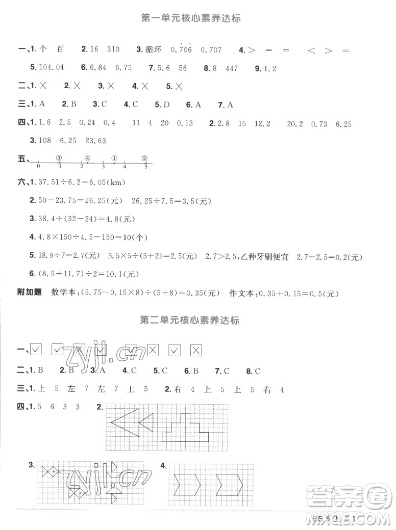 江西教育出版社2022陽光同學一線名師全優(yōu)好卷數(shù)學五年級上冊北師版答案