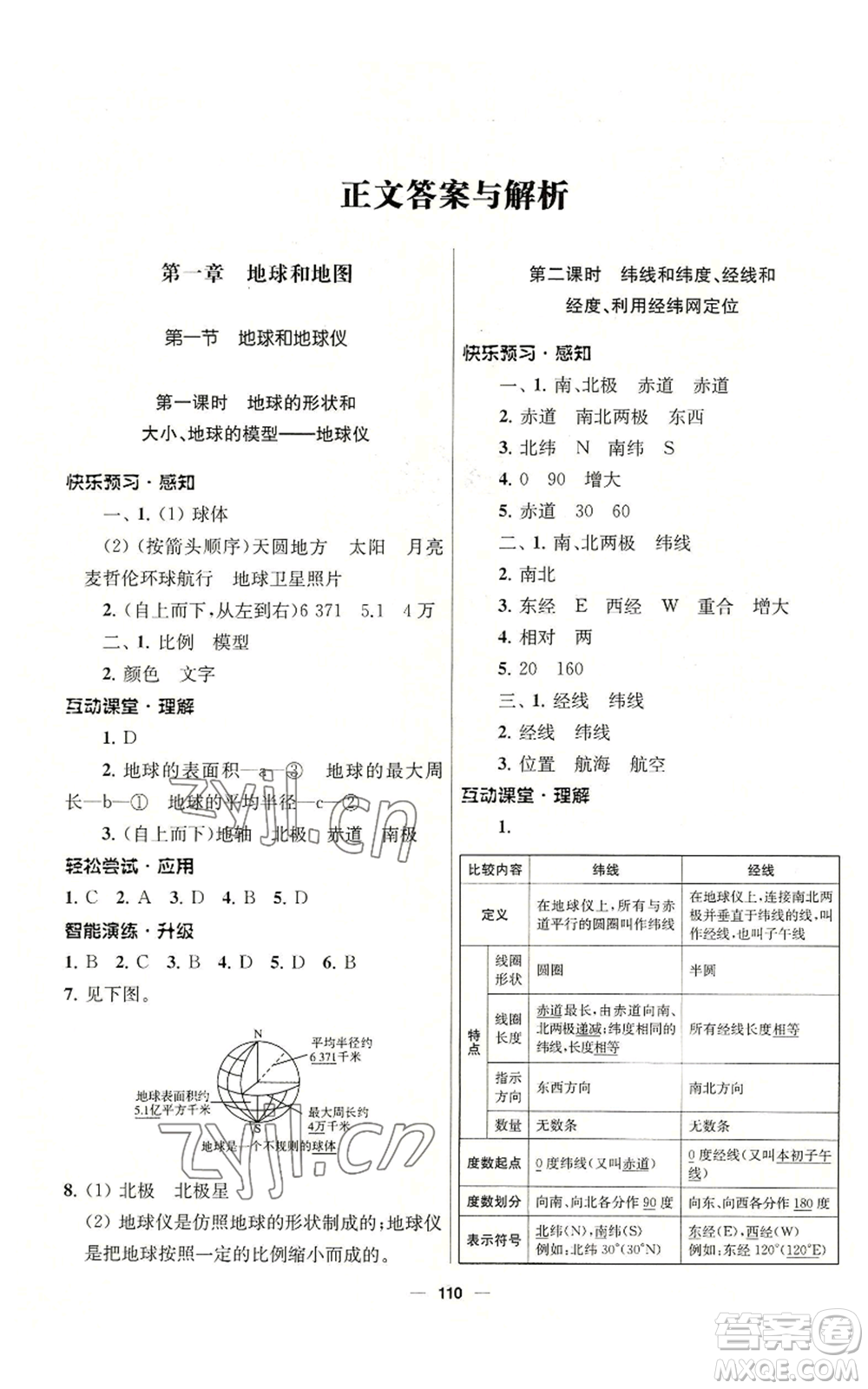 南京師范大學(xué)出版社2022秋季新課程自主學(xué)習(xí)與測(cè)評(píng)七年級(jí)上冊(cè)地理人教版參考答案