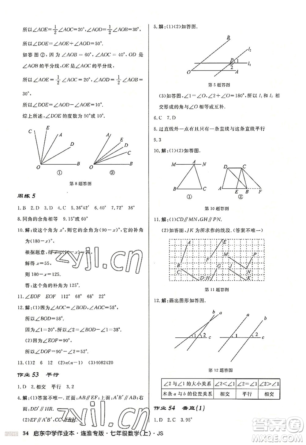 龍門書局2022啟東中學作業(yè)本七年級數(shù)學上冊JS江蘇版連淮專版答案