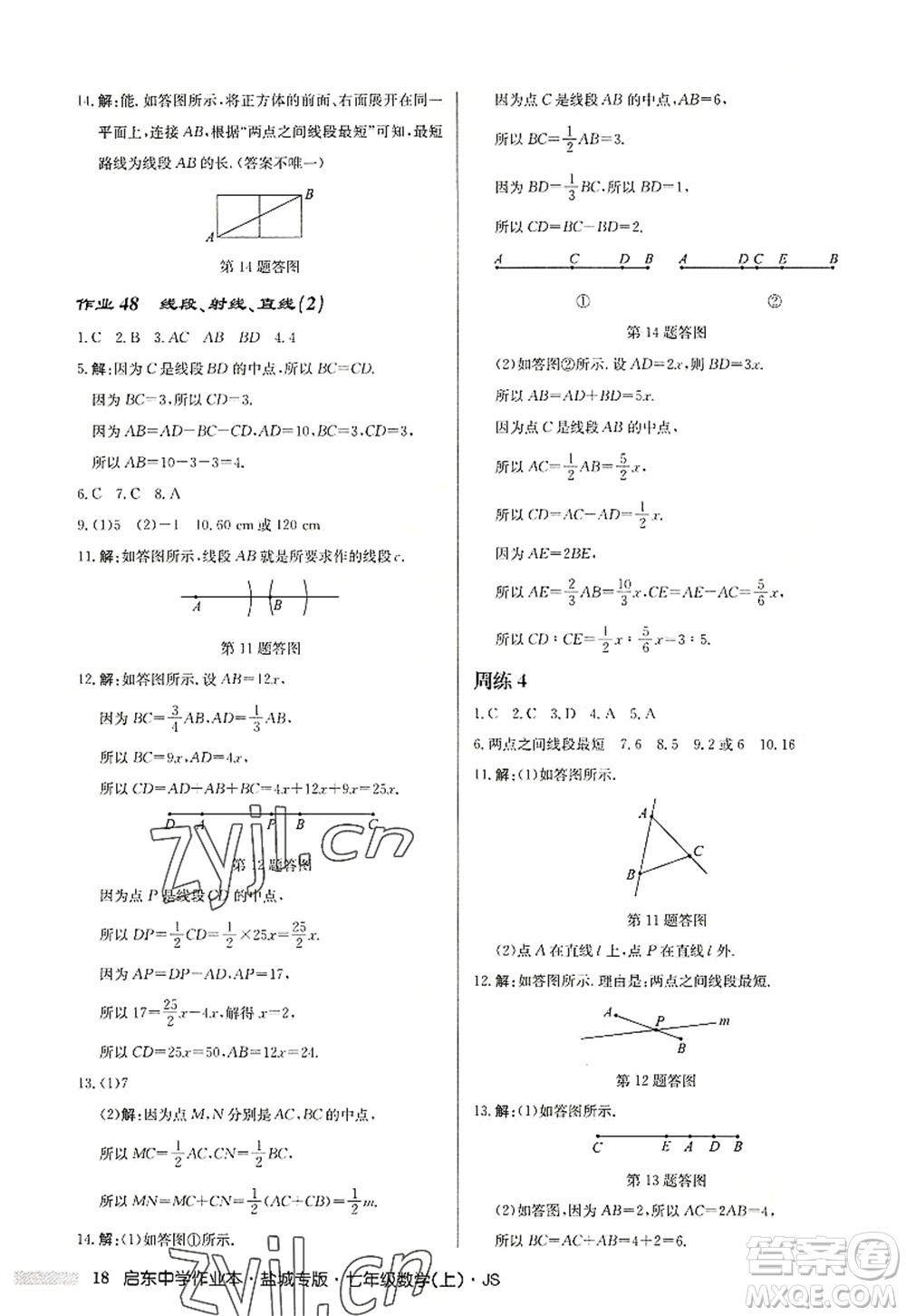 龍門書局2022啟東中學(xué)作業(yè)本七年級(jí)數(shù)學(xué)上冊(cè)JS江蘇版鹽城專版答案