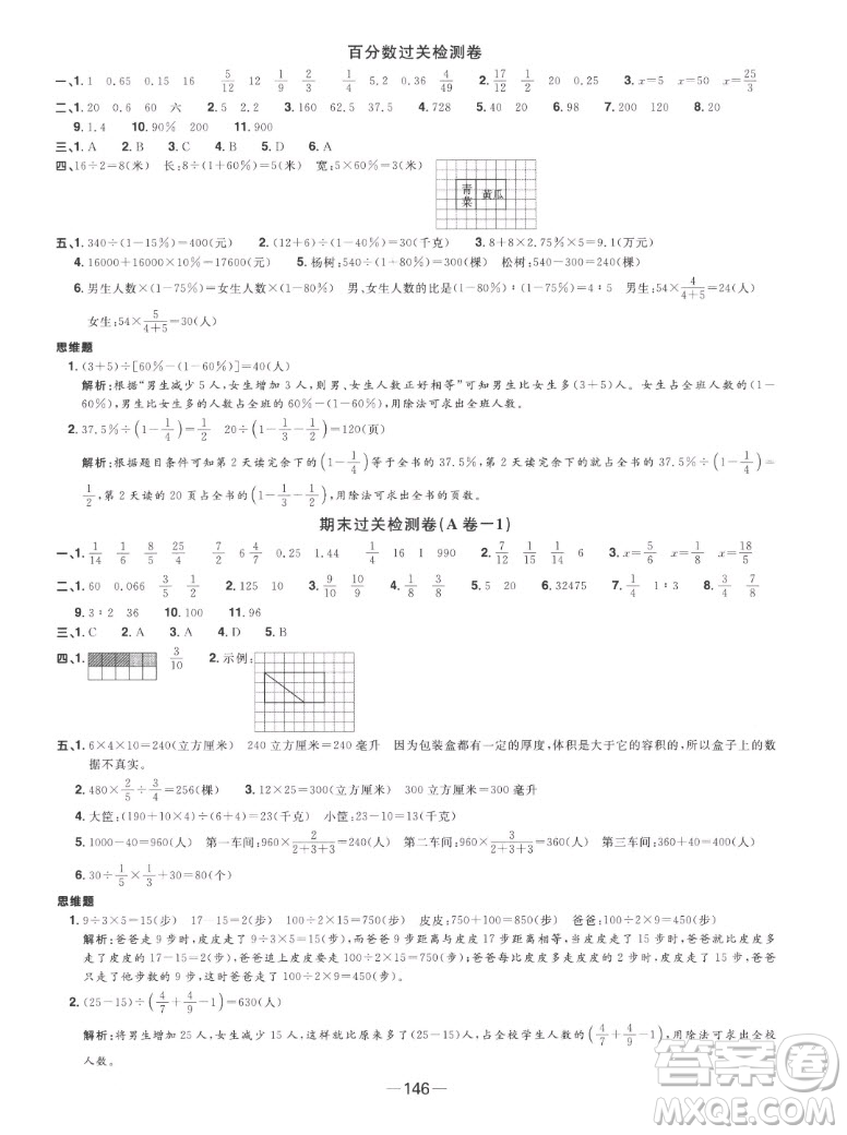 江西教育出版社2022陽光同學(xué)一線名師全優(yōu)好卷數(shù)學(xué)六年級(jí)上冊蘇教版答案