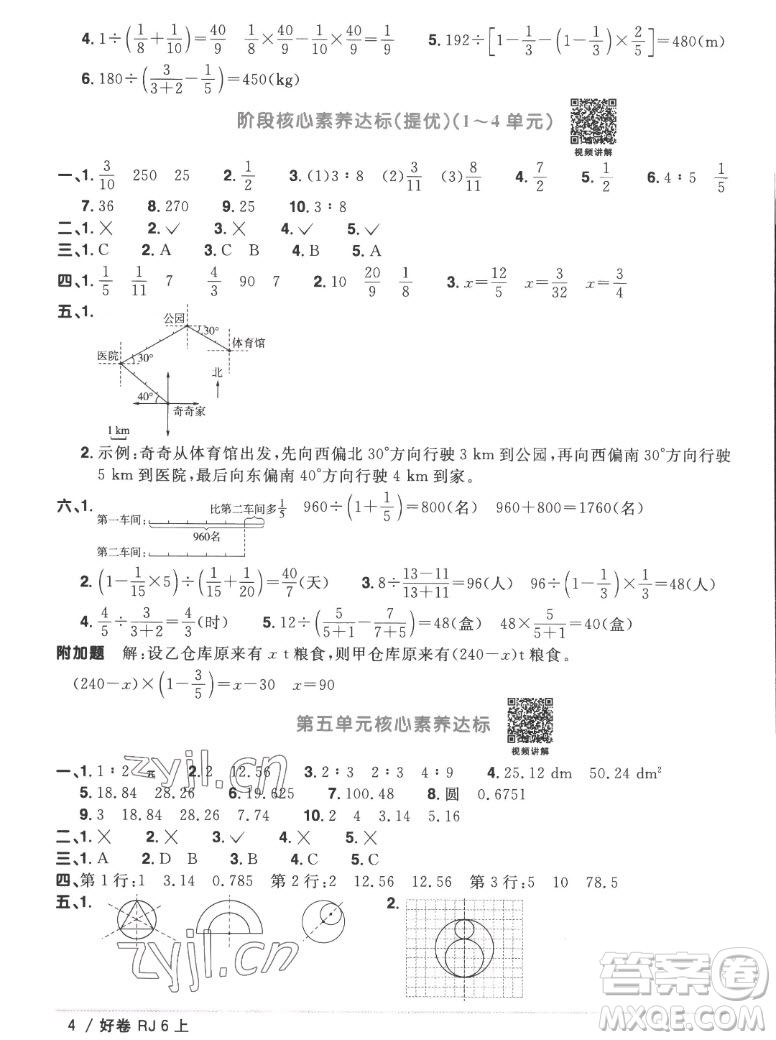 江西教育出版社2022陽(yáng)光同學(xué)一線名師全優(yōu)好卷數(shù)學(xué)六年級(jí)上冊(cè)人教版答案