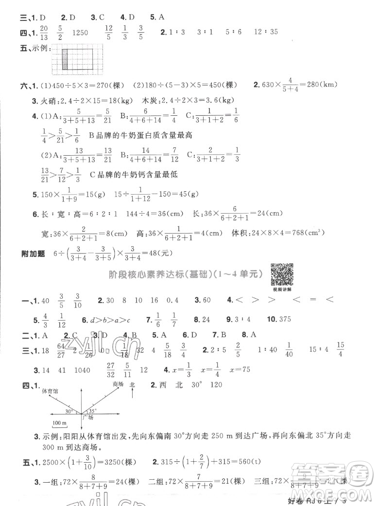 江西教育出版社2022陽(yáng)光同學(xué)一線名師全優(yōu)好卷數(shù)學(xué)六年級(jí)上冊(cè)人教版答案