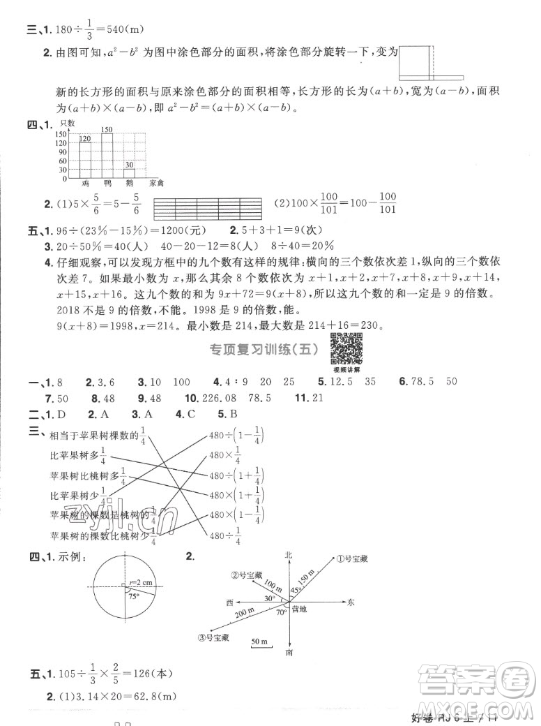 江西教育出版社2022陽(yáng)光同學(xué)一線名師全優(yōu)好卷數(shù)學(xué)六年級(jí)上冊(cè)人教版答案