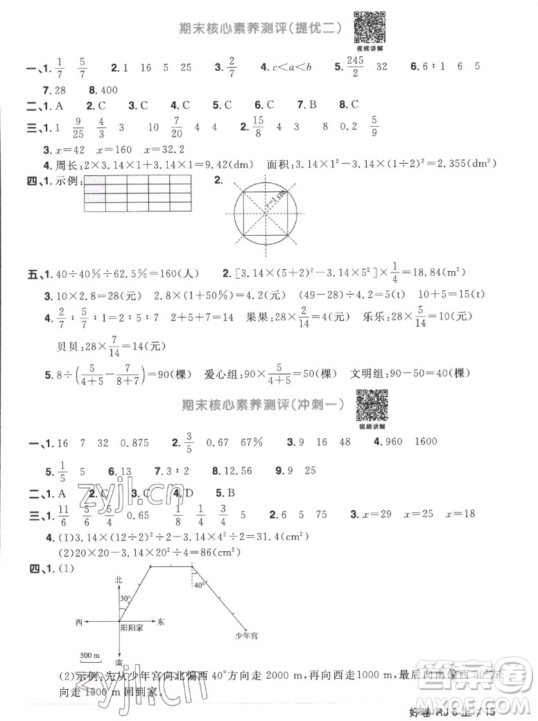 江西教育出版社2022陽(yáng)光同學(xué)一線名師全優(yōu)好卷數(shù)學(xué)六年級(jí)上冊(cè)人教版答案