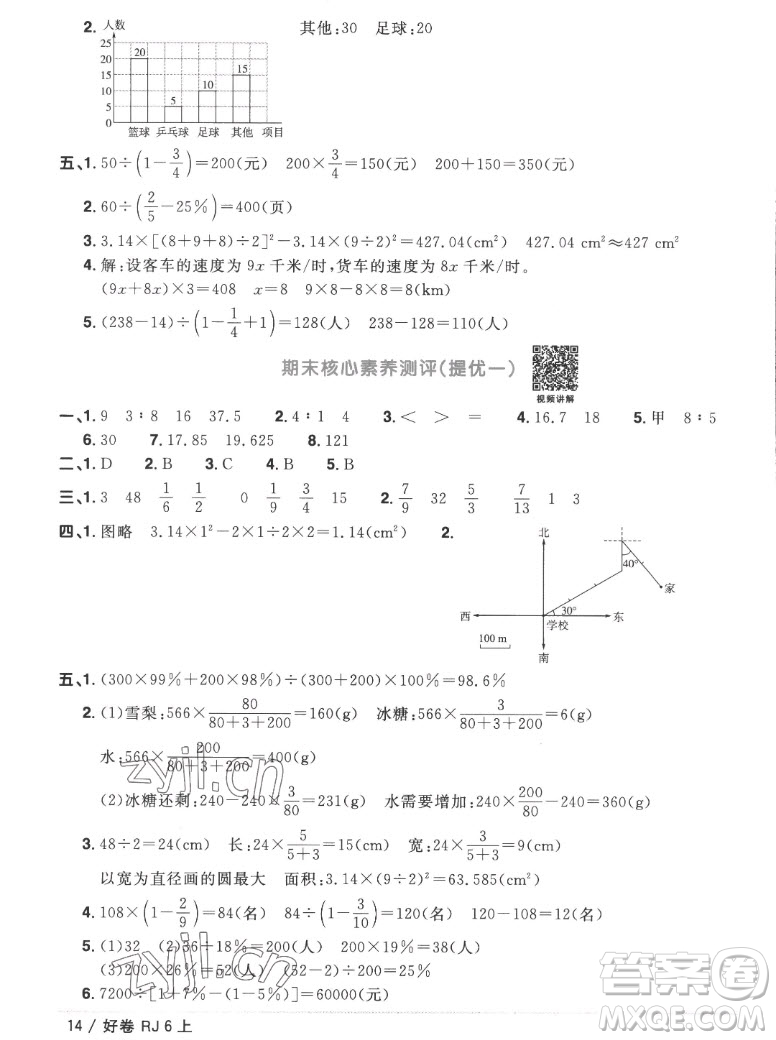 江西教育出版社2022陽(yáng)光同學(xué)一線名師全優(yōu)好卷數(shù)學(xué)六年級(jí)上冊(cè)人教版答案