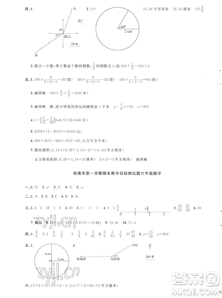 江西教育出版社2022陽(yáng)光同學(xué)一線名師全優(yōu)好卷數(shù)學(xué)六年級(jí)上冊(cè)人教版答案