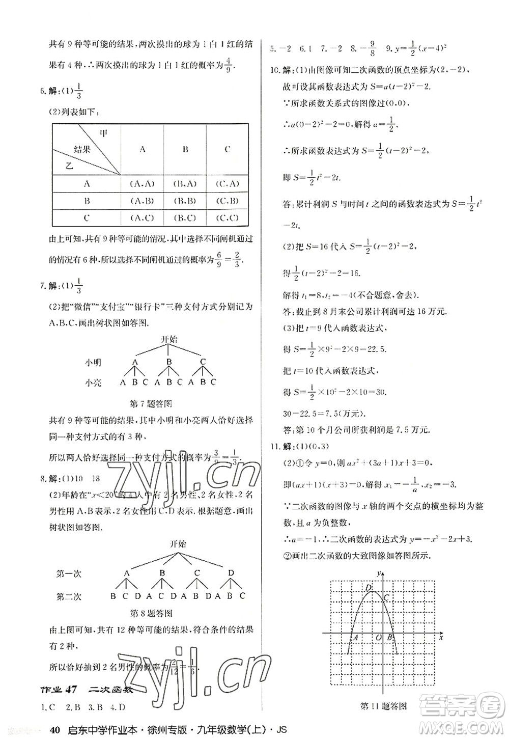 龍門書局2022啟東中學(xué)作業(yè)本九年級數(shù)學(xué)上冊JS江蘇版徐州專版答案