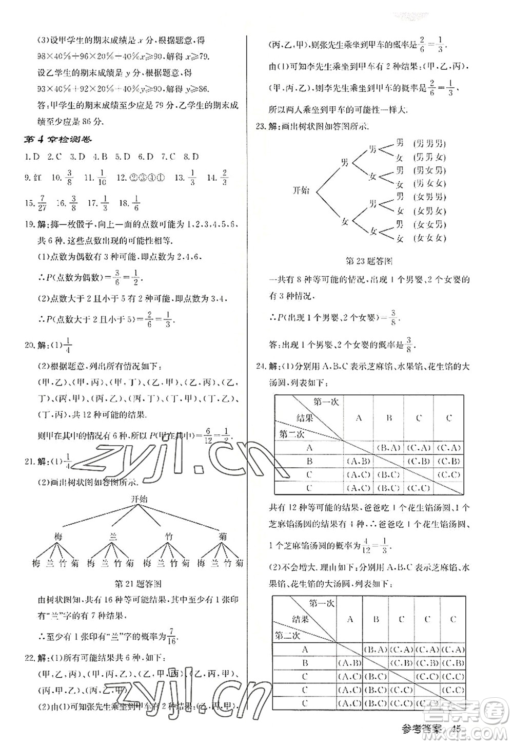 龍門書局2022啟東中學(xué)作業(yè)本九年級數(shù)學(xué)上冊JS江蘇版徐州專版答案