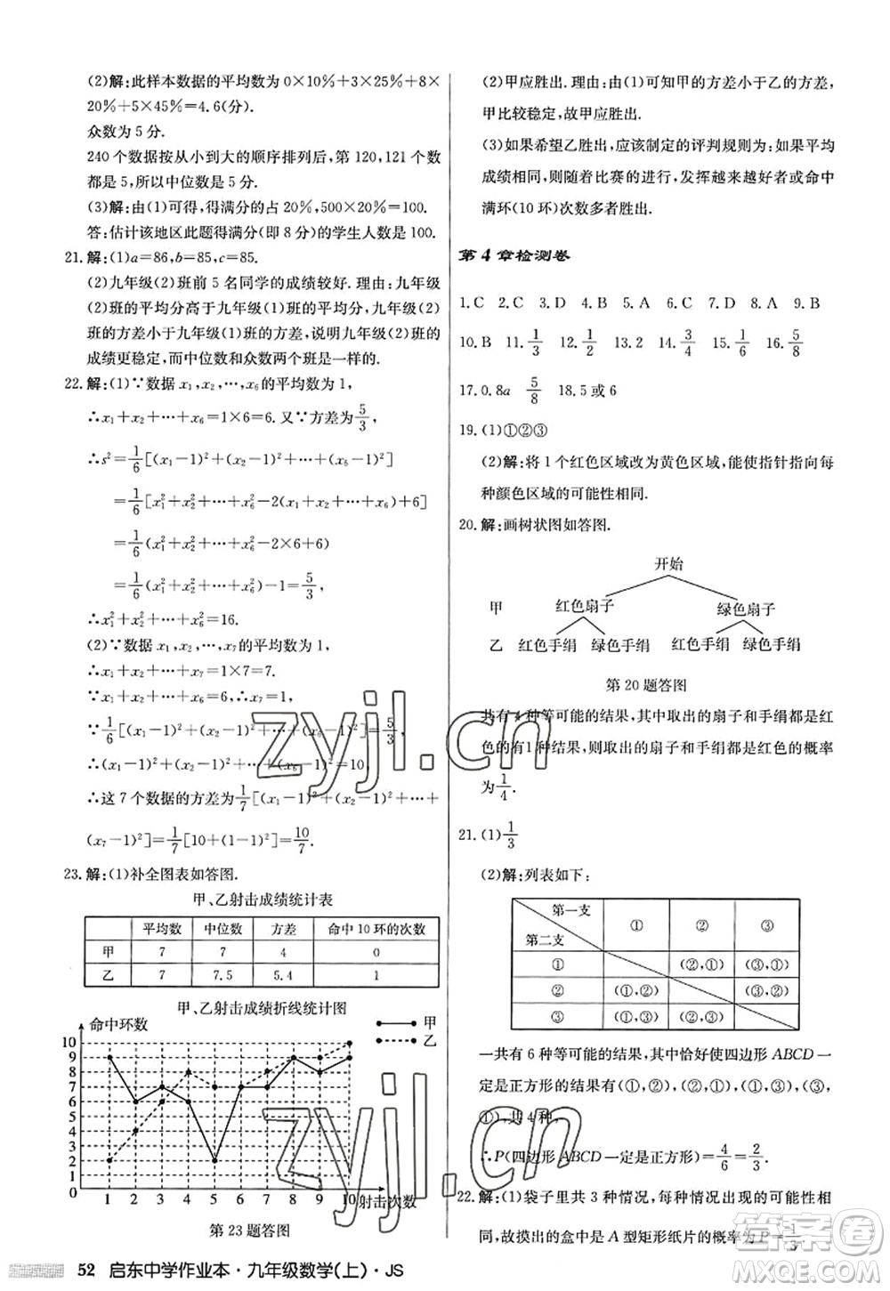 龍門書局2022啟東中學(xué)作業(yè)本九年級(jí)數(shù)學(xué)上冊(cè)JS江蘇版答案