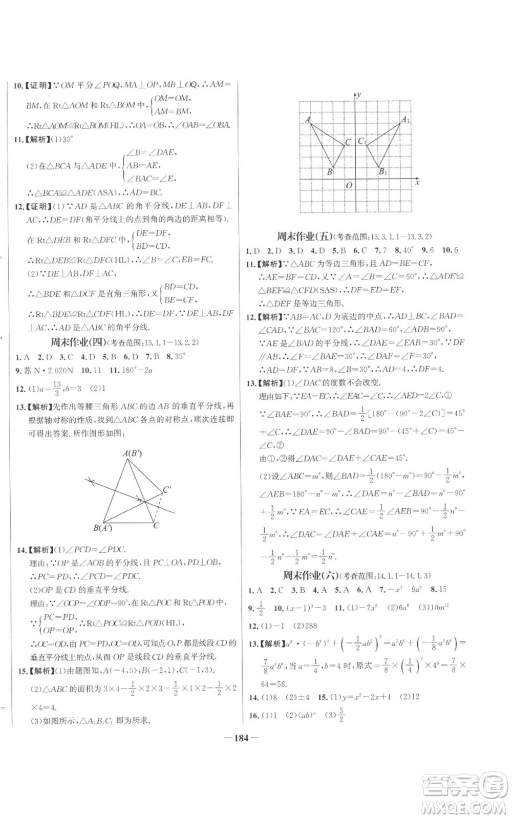 未來出版社2022秋季世紀金榜初中百練百勝八年級上冊數(shù)學人教版參考答案