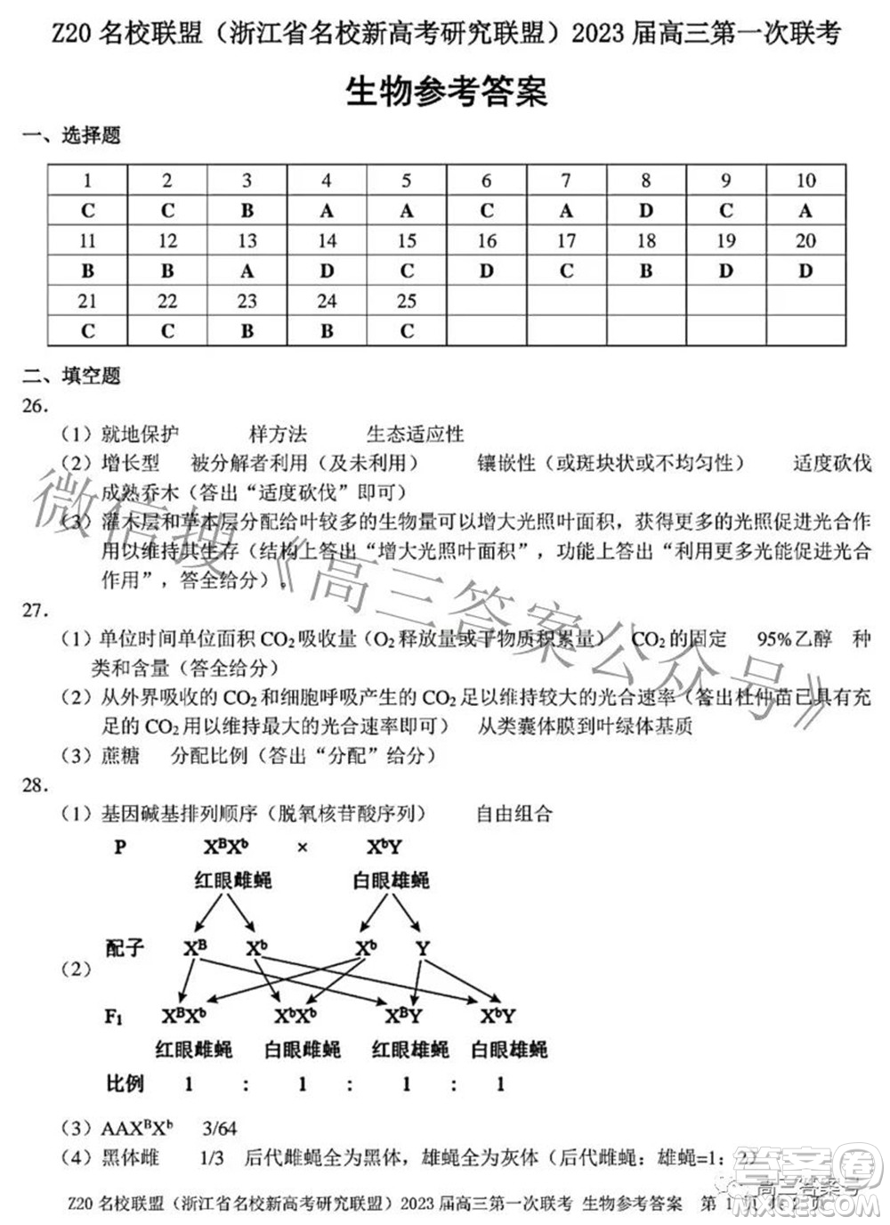 Z20名校聯(lián)盟浙江省名校新高考研究聯(lián)盟2023屆高三第一次聯(lián)考生物試題卷及答案