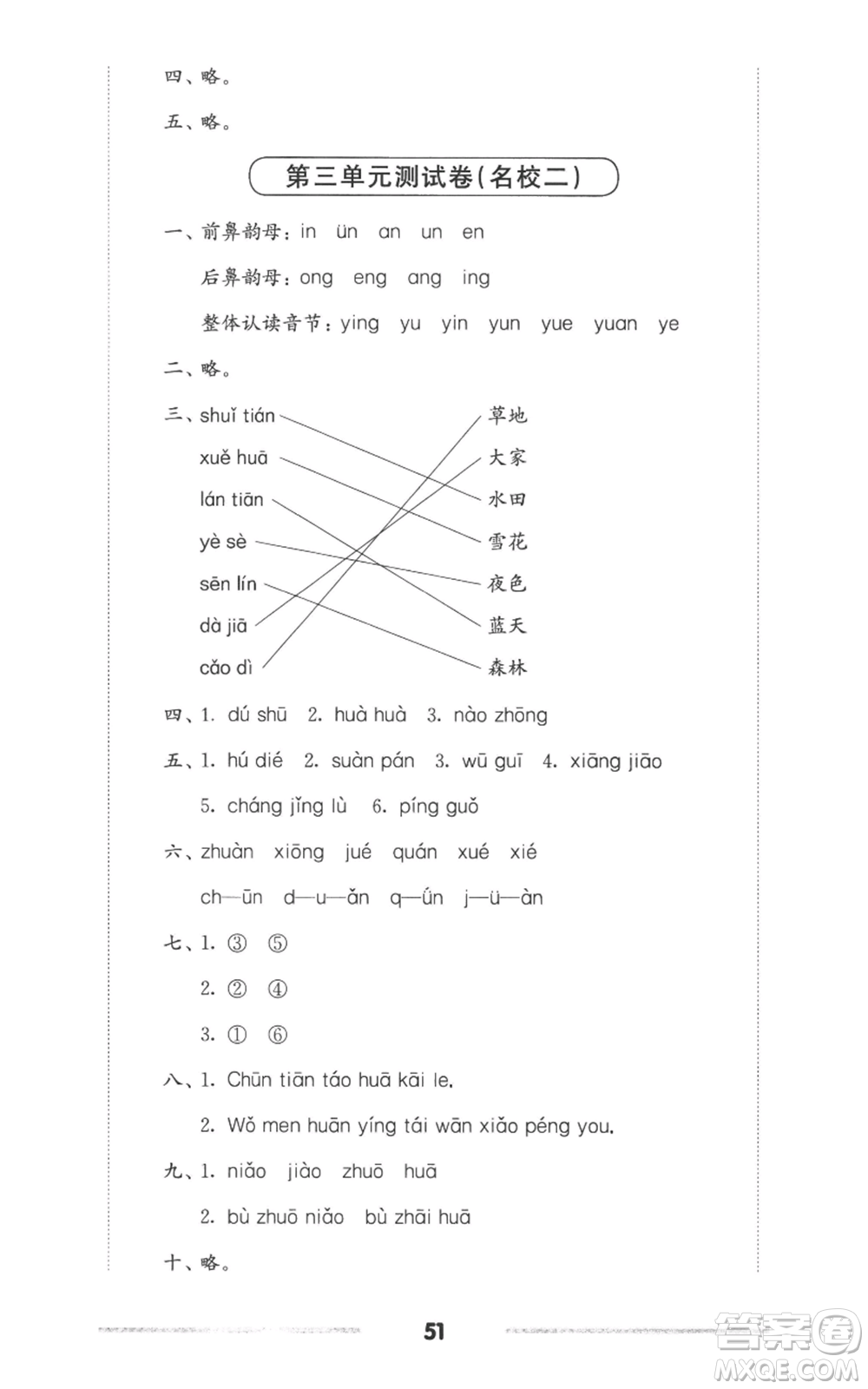 華東師范大學(xué)出版社2022上海名校名卷一年級上冊語文人教版參考答案