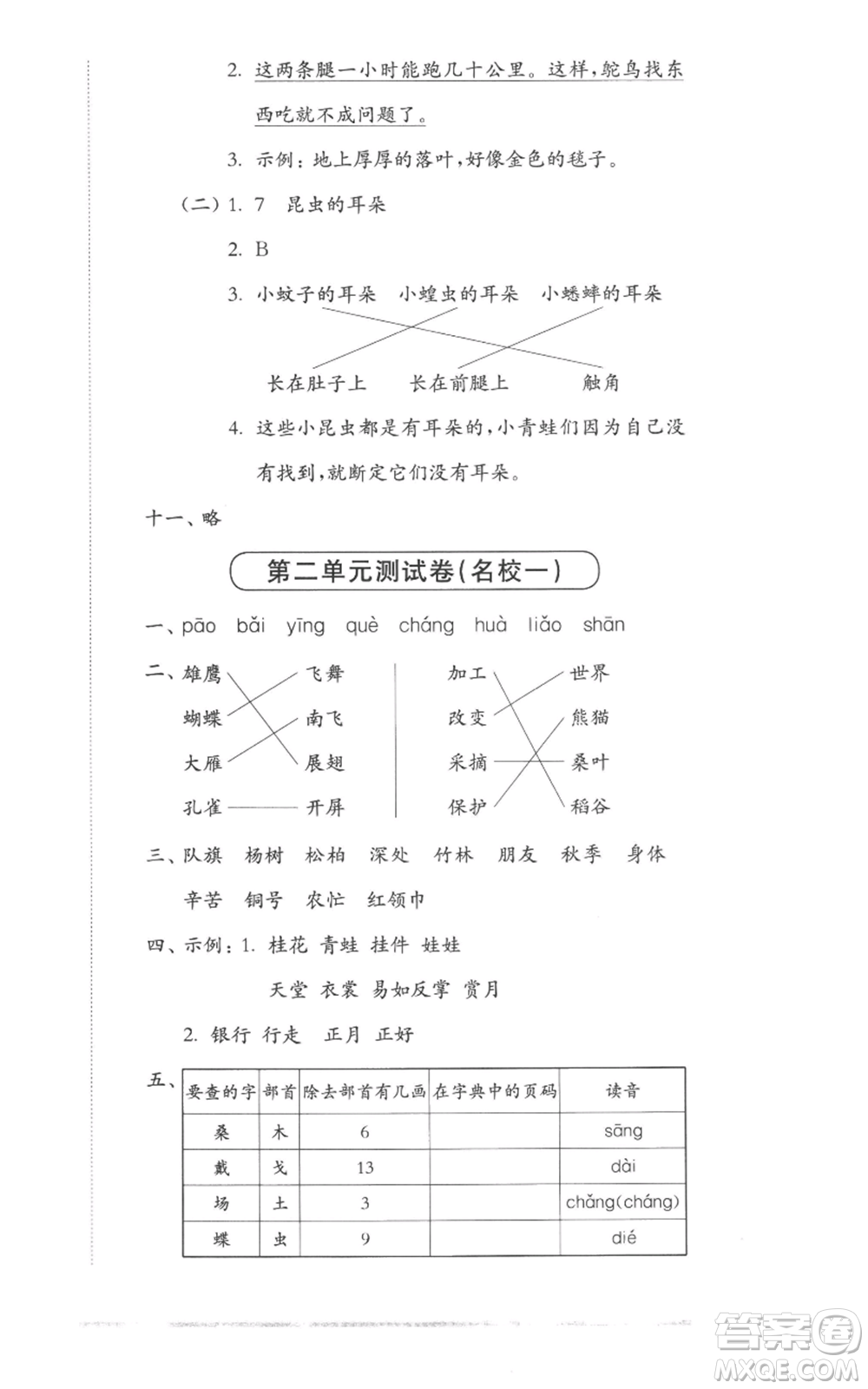 華東師范大學(xué)出版社2022上海名校名卷二年級(jí)上冊(cè)語(yǔ)文人教版參考答案