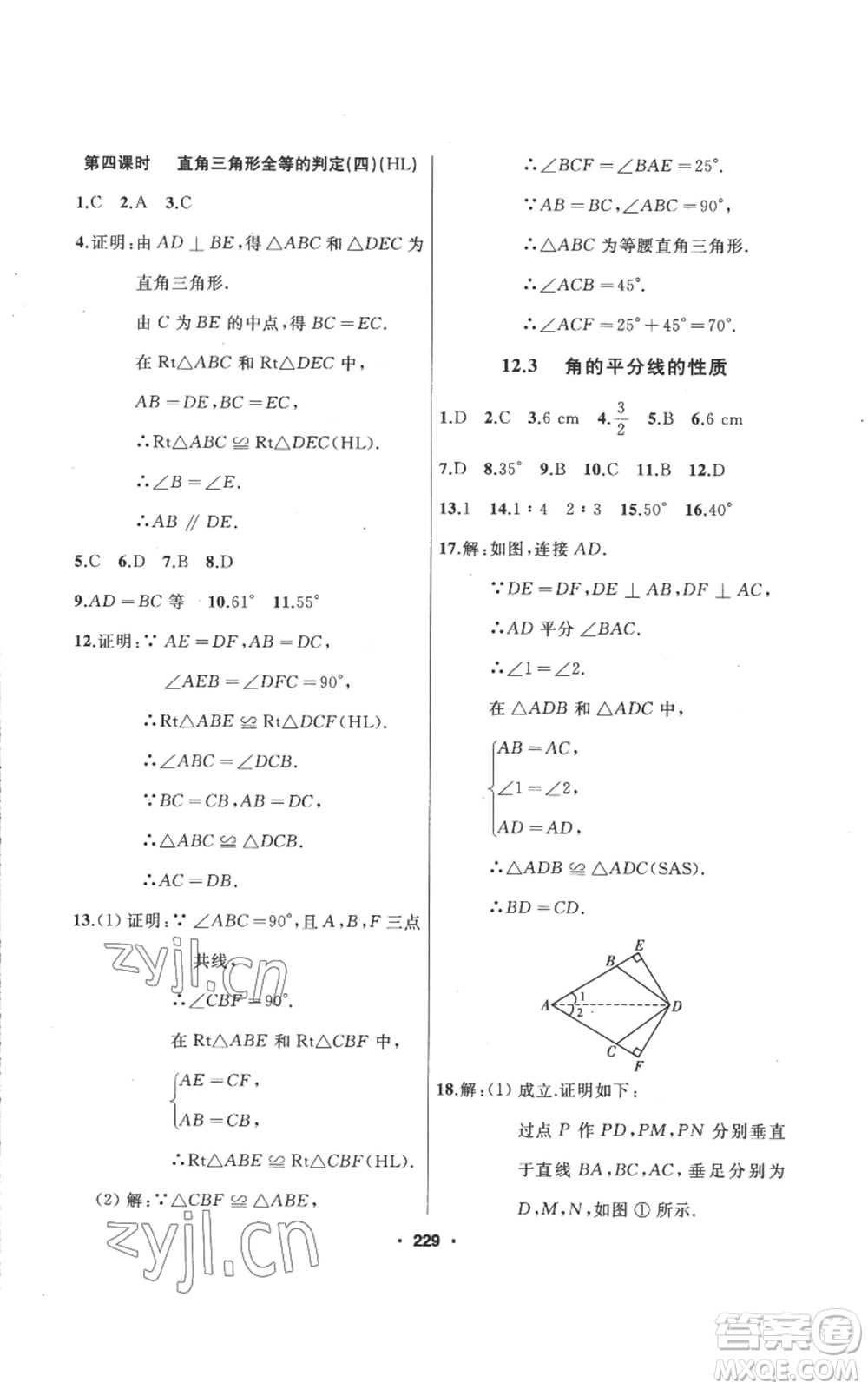 延邊人民出版社2022秋季試題優(yōu)化課堂同步八年級(jí)上冊(cè)數(shù)學(xué)人教版參考答案