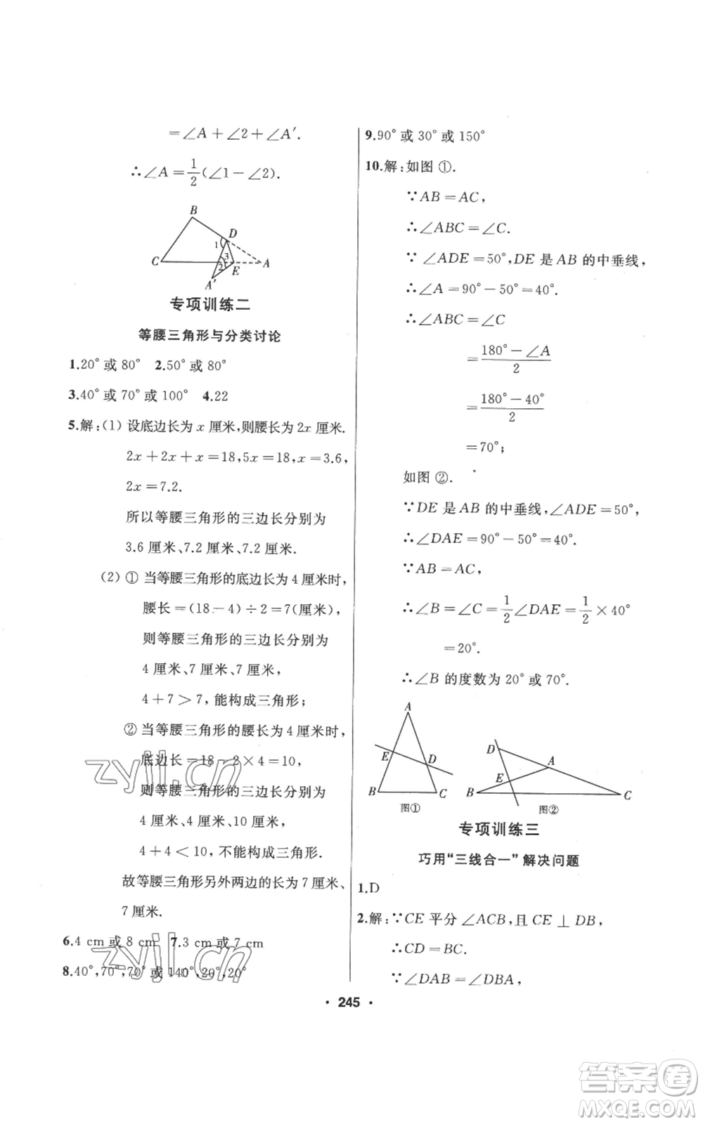 延邊人民出版社2022秋季試題優(yōu)化課堂同步八年級(jí)上冊(cè)數(shù)學(xué)人教版參考答案