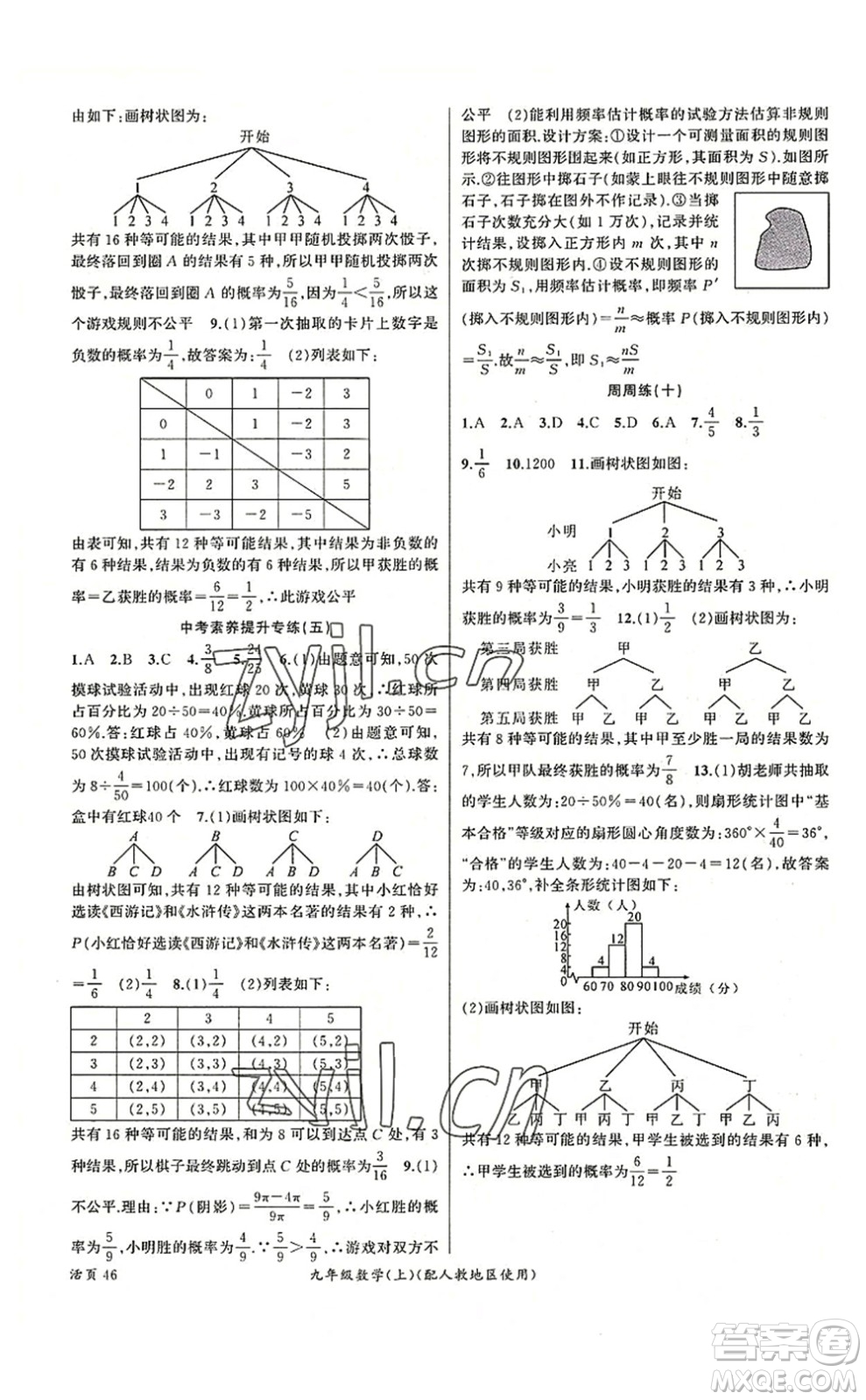 新疆青少年出版社2022原創(chuàng)新課堂九年級數(shù)學上冊人教版答案