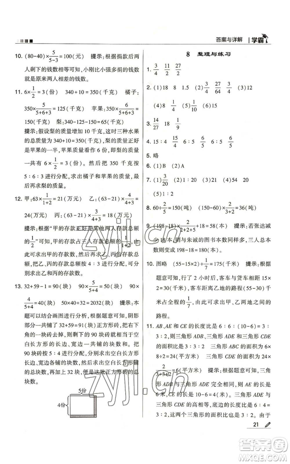 甘肅少年兒童出版社2022經(jīng)綸學(xué)典學(xué)霸六年級(jí)上冊(cè)數(shù)學(xué)蘇教版參考答案